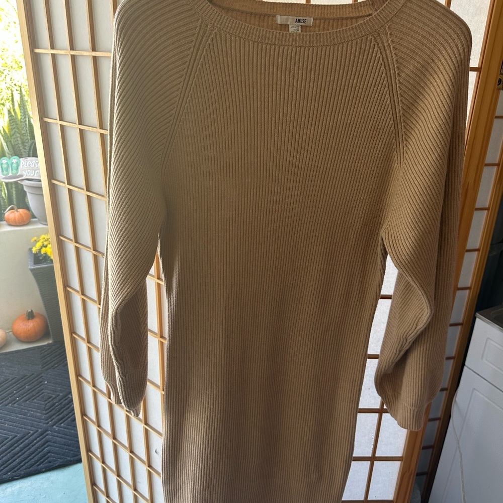 Muse Ribbed Knit Beige Dress